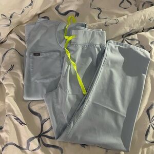 figs open skies blue scrub set